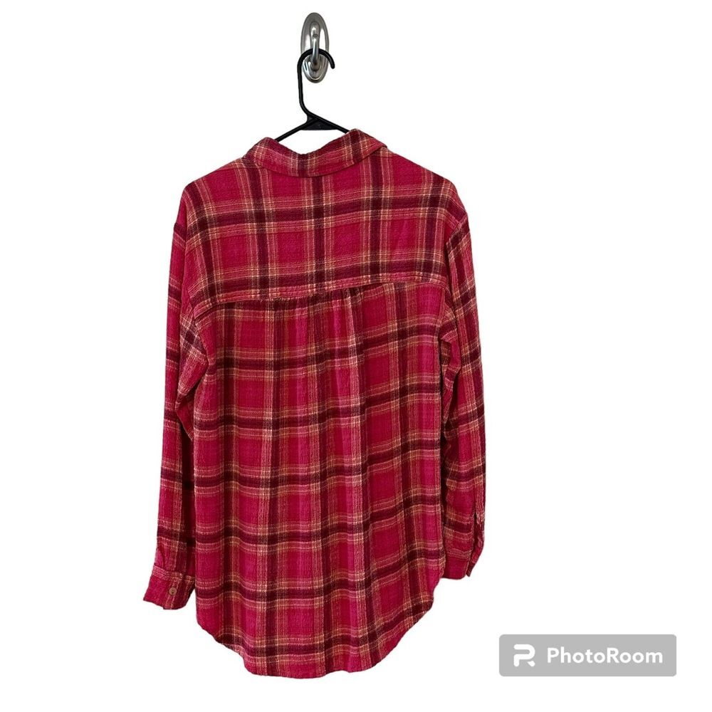 Pilcro Anthropologie Pink Plaid Pockets Crinkle Tunic Button Collared‎ Top XS - Picture 4 of 12